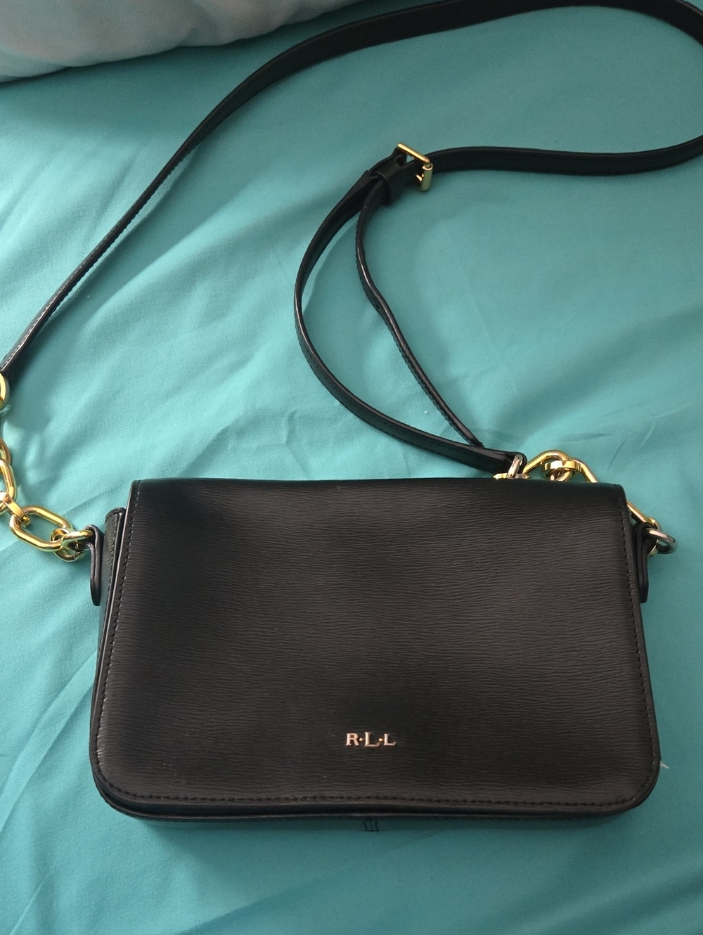 Ralph Lauren Black Leather Crossbody with Gold Hardware